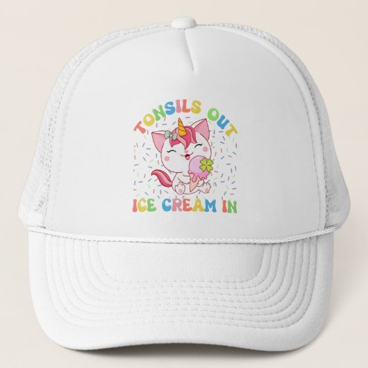 Tonsillen uit, ijs in | eenhoornkat trucker pet (Voorkant)