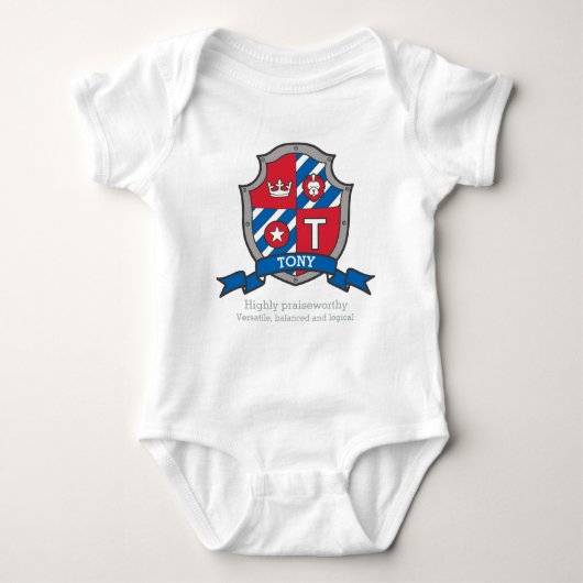 Tony boys T name & betekenend messghts shield Romper (Voorkant)