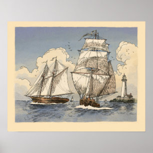 Tony Millionaire Two Ships Poster