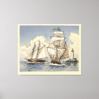 Tony Millionaire Two Ships Poster Canvas Afdruk