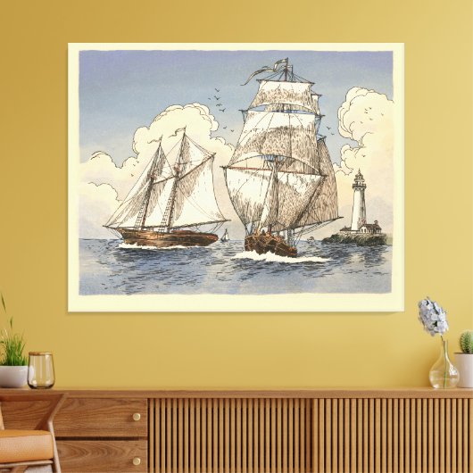 Tony Millionaire Two Ships Poster Canvas Afdruk (Insitu (Woonkamer))