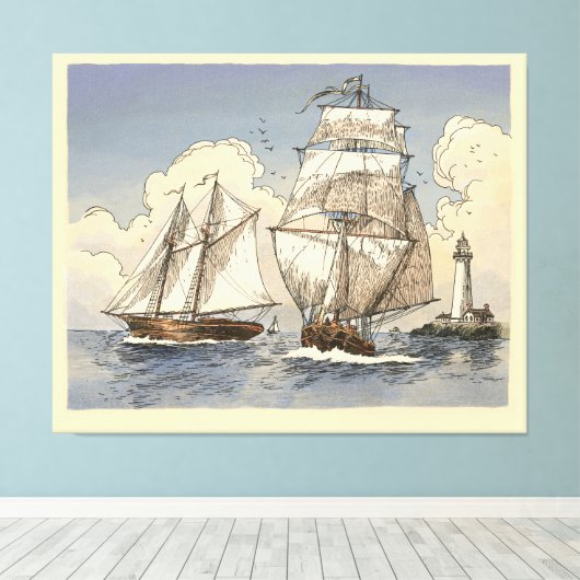 Tony Millionaire Two Ships Poster Canvas Afdruk (Insitu (Houten vloer))