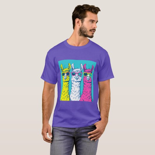 Too cool for school Llama retro screen print T-shirt (Voorkant volledig)