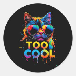 Too Cool Rainbow Cat – Cool Cat with Sunglasses Ronde Sticker