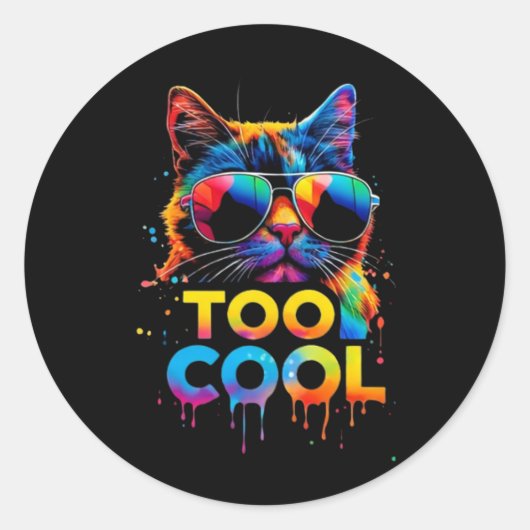 Too Cool Rainbow Cat – Cool Cat with Sunglasses Ronde Sticker (Voorkant)