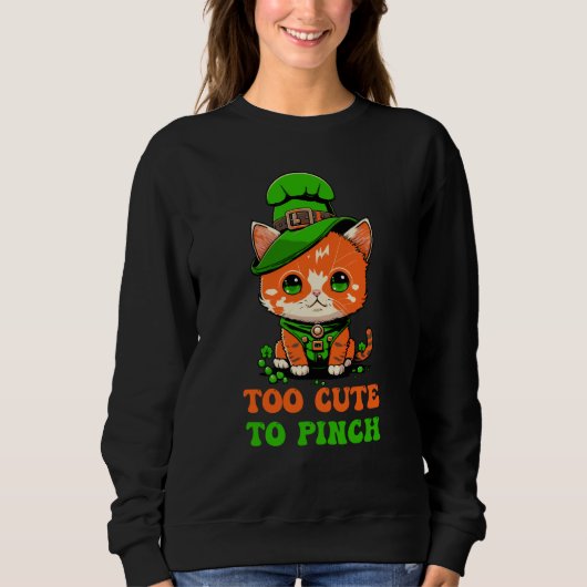Too Cute to Pinch St Patricks Day Cat Gnome Leprec Trui (Voorkant)