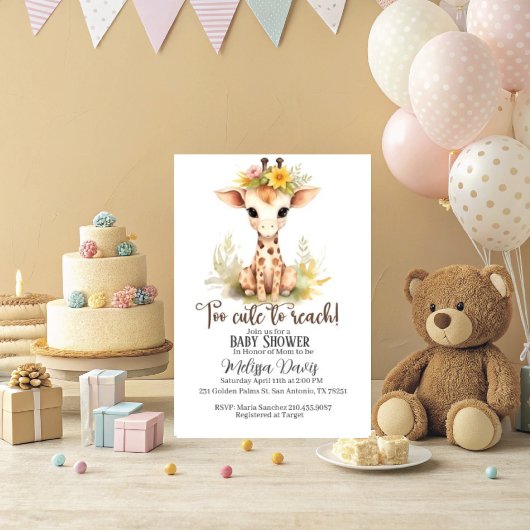 Too Cute to Reach Giraffe Baby Shower Invitation Kaart