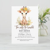 Too Cute to Reach Giraffe Baby Shower Invitation Kaart (Staand voorkant)