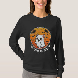 Too Cute To Spook – Adorable Ghost Cat Halloween  T-shirt