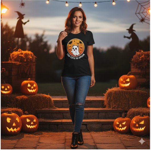 Too Cute To Spook – Adorable Ghost Cat Halloween Tri-Blend Shirt