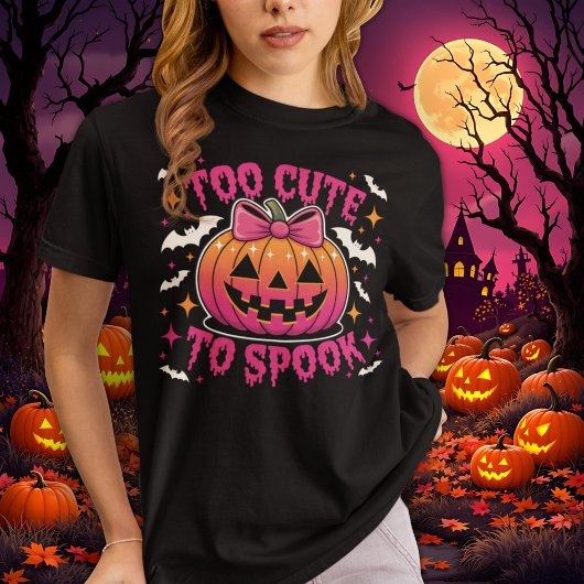 Too Cute to Spook Pink Coquette Halloween Pumpkin T-shirt