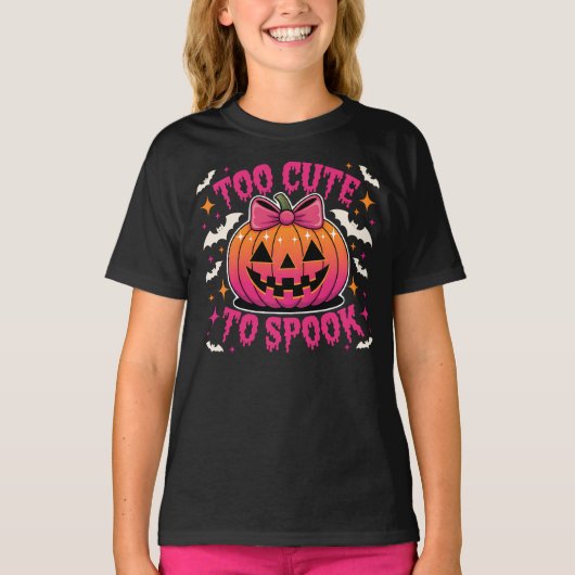 Too Cute to Spook Pink Coquette Halloween Pumpkin T-shirt (Voorkant)
