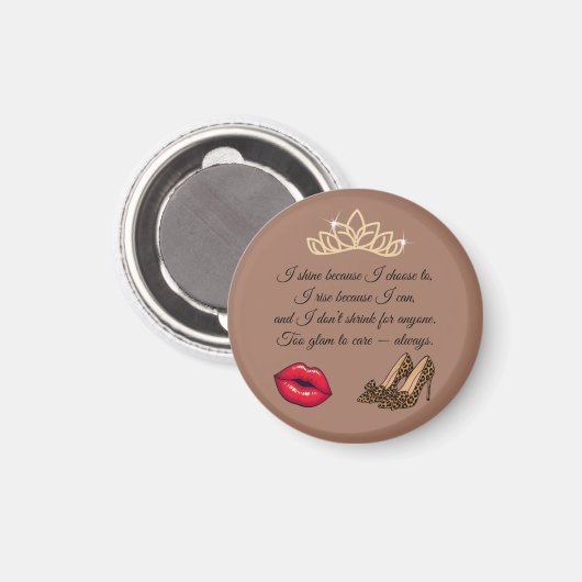 Too Glam To Care – Chic Quote Magneet (Voorkant / Achterkant)