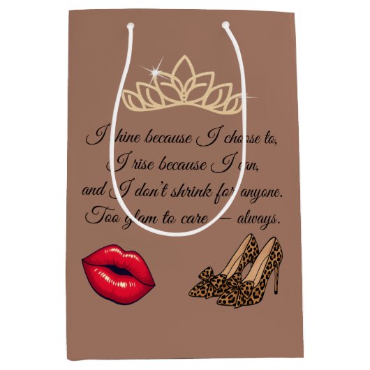 Too Glam To Care – Chic Quote  Medium Cadeauzakje (Voorkant)