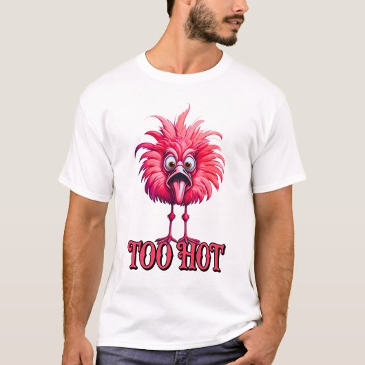 Too Hot Flamingo Gasping for Air Heatwave Humor T-shirt (Voorkant)