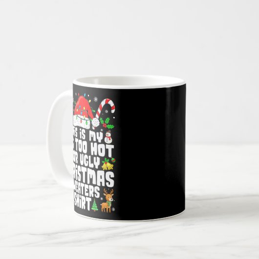 Too Hot Ugly Christmas Sweaters Funny Xmas Men Wom Koffiemok (Voorkant links)