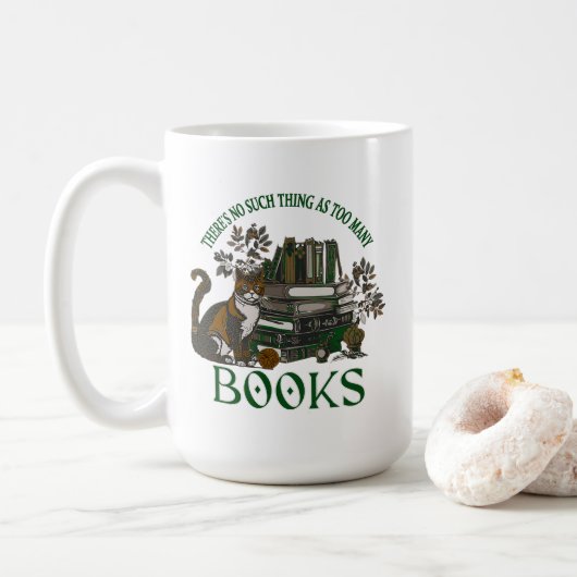 Too Many Books Green Floral Academia Mug Koffiemok (Met donut)