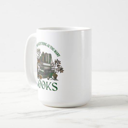 Too Many Books Green Floral Academia Mug Koffiemok (Voorkant links)