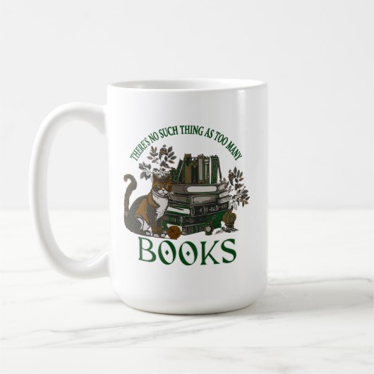 Too Many Books Green Floral Academia Mug Koffiemok (Links)