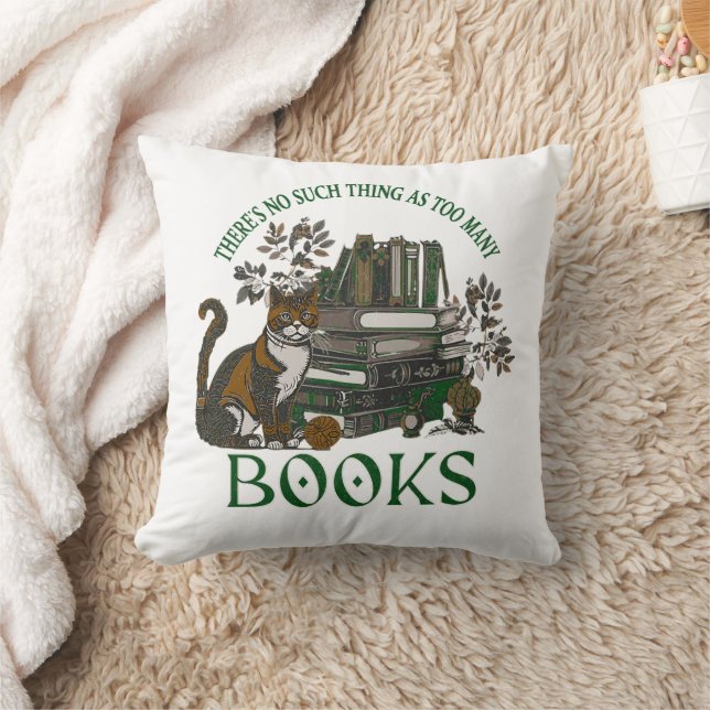Too Many Books Green Floral Academia Throw Pillow Kussen (Deken)