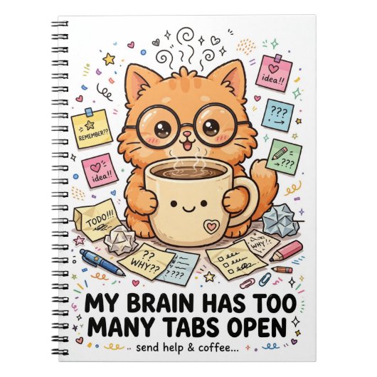 Too Many Tabs - Funny Cat Notebook Notitieboek (Voorkant)