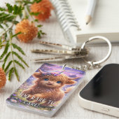 "Too Rare To Care" keychain Highland Cow Unicorn (Voorkant Rechts)