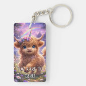 "Too Rare To Care" keychain Highland Cow Unicorn (achterkant)