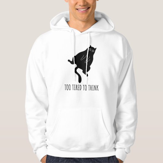 Too Tired to Think - Funny Exhausted Black Cat Hoodie (Voorkant)