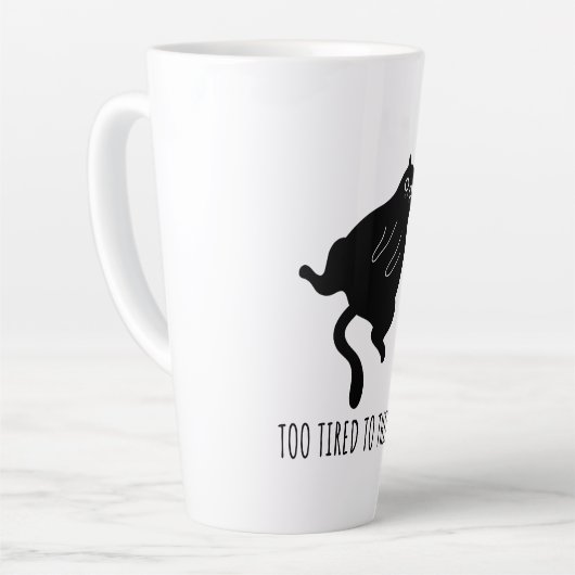 Too Tired to Think - Funny Exhausted Black Cat Latte Mok (Linkerhoek)