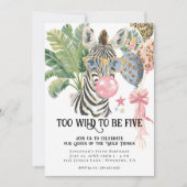 Too Wild to Be Five Zebra Jungle Birthday Kaart (Voorkant)