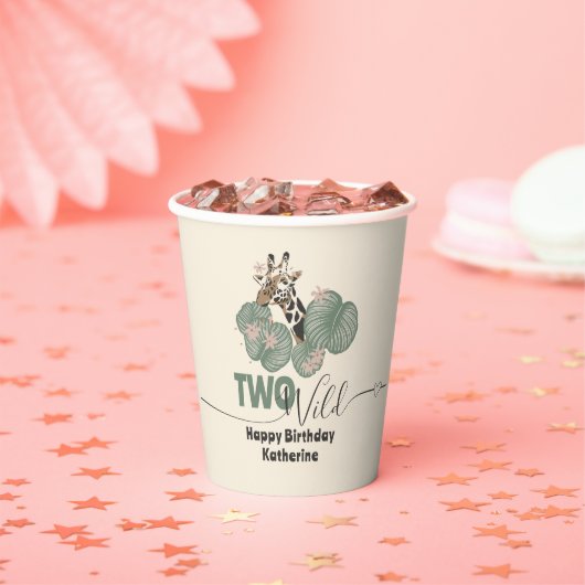 Too Wild Tropical Greenery Giraffe Animal Birthday Papieren Bekers (Insitu)
