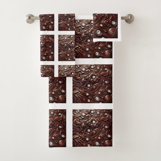 Tooled Faux Leather and Diamond Bad Handdoek (Insitu)