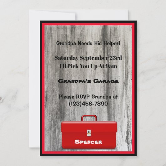 Toolin' Around with Grandpa Invitation Kaart (Achterkant)