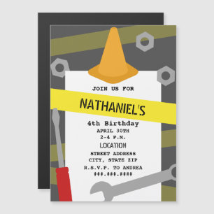 Tools Cone Attentie Tape Bouw Verjaardag Magnetische Uitnodiging