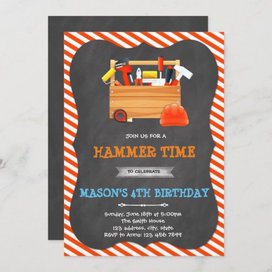 Tools jongen verjaardag Uitnodiging (Voorkant / Achterkant)