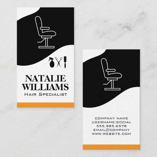 Tools voor het knippen van haar | Salonstoel Visitekaartje (Voorkant / Achterkant)