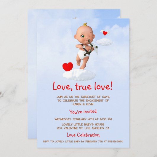 Toon Baby Cupid Vliegen met een Boog en Pijl Kaart (Voorkant / Achterkant)