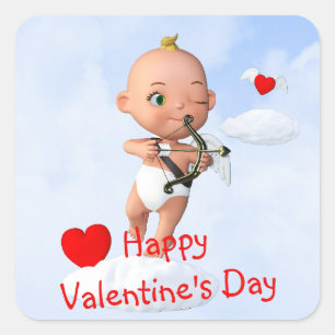 Toon Baby Cupid Vliegen met een Boog en Pijl Vierkante Sticker