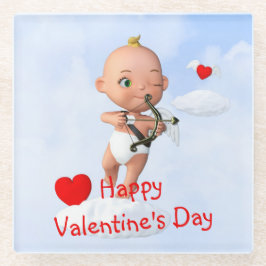 Toon Baby Cupid Vliegend met een Boog en Pijl Glazen Onderzetter
