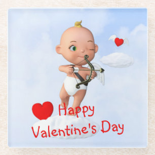 Toon Baby Cupid Vliegend met een Boog en Pijl Glazen Onderzetter