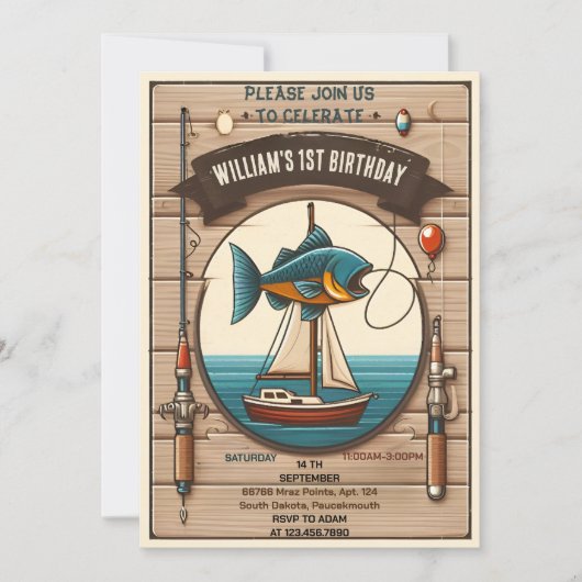 Toon boot schattige jongen Vis ofishally een 1e Ve Kaart (Voorkant)