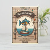 Toon boot schattige jongen Vis ofishally een 1e Ve Kaart (Staand voorkant)