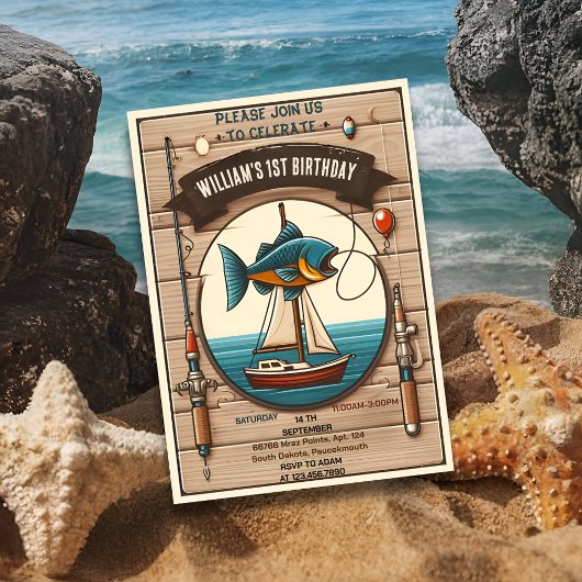 Toon boot schattige jongen Vis ofishally een 1e Ve Kaart