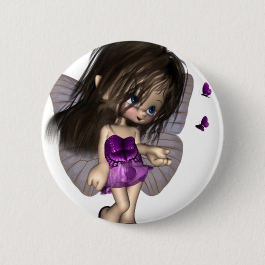 Toon Butterfly Fairy - Paars Ronde Button 5,7 Cm (Voorkant)
