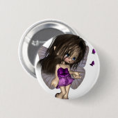 Toon Butterfly Fairy - Paars Ronde Button 5,7 Cm (Voorkant /achterkant)