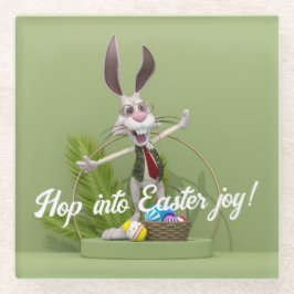 Toon Konijn Staande bij Paaseieren Glazen Onderzetter