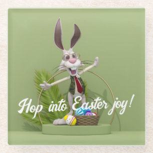 Toon Konijn Staande bij Paaseieren Glazen Onderzetter