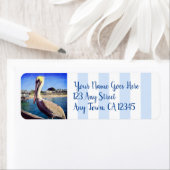 Toon leuk strand pier pelican foto aangepast adres etiket (Insitu)