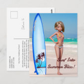 Toon Surfer meisje poseren op de kust Briefkaart (Voorkant / Achterkant)