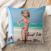 Toon Surfer meisje poseren op de kust Kussen (Deken)